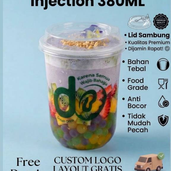 Cup Gelas PP Inject 380ml(12oz) | Sablon Gelas Cup PP Injection