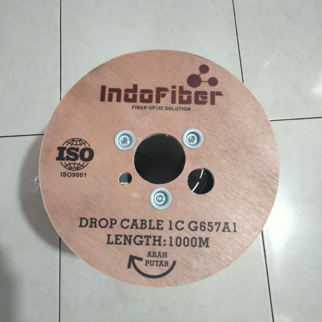 Kabel Drop Core Indofiber 1 Core 3 Seling Fiber Optic FTTH 1000M 1 Roll