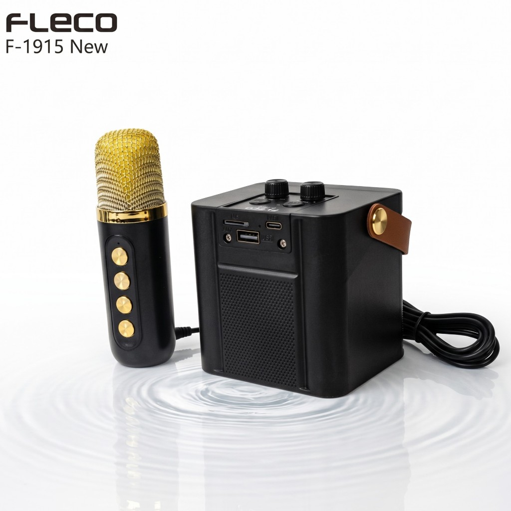 Dpeaker karaoke portable fleco F-1915 New Bluetooth power full bass boost bonus mic wireless