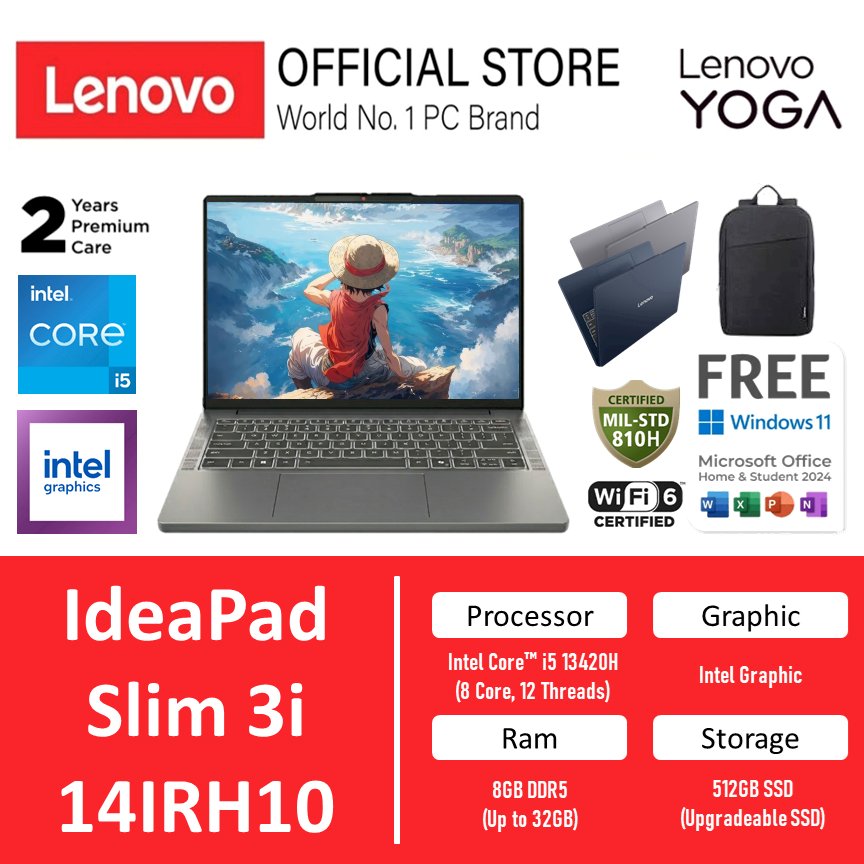 [Flash Sale] Lenovo IdeaPad Slim 3i 14IRH10 Intel Core i5 13420H Ram 16GB Storage 512GB SSD Windows 