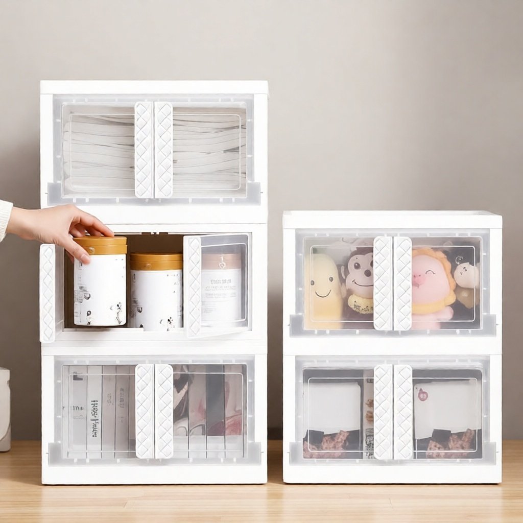 LEMARI PLASTIK LIPAT BOX LIPAT AKAKO UNIBOX 4 SUSUN POLOBOX PUTIH TRANSPARANT