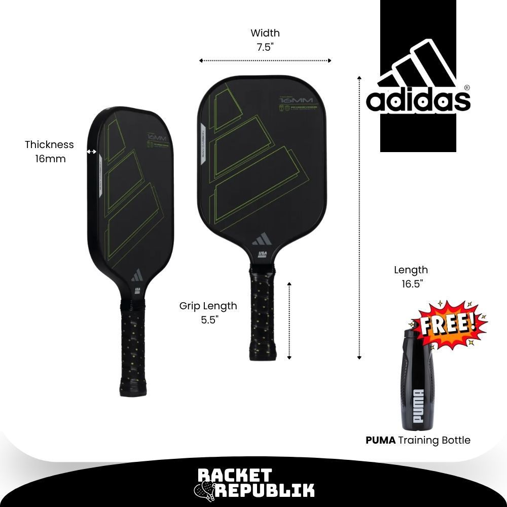 Addas RX CARBON ATTK 16mm Pickleball Paddle Rackets - Black/Lime - Pickleball Raket
