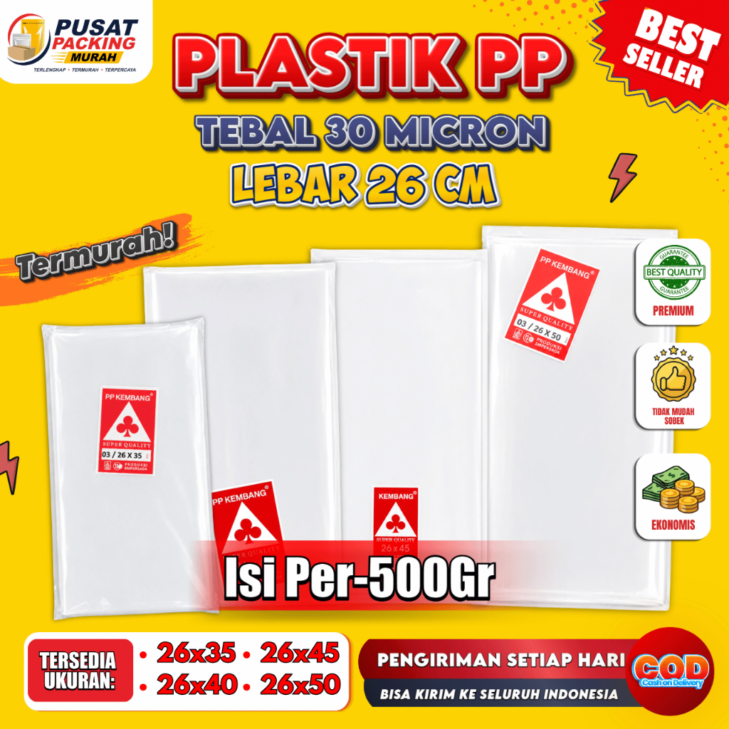 Plastik PP Tebal 03 Lebar 26 cm 26x35 26x40 26x45 26x50 Kantong Bening Transparan Ekonomis