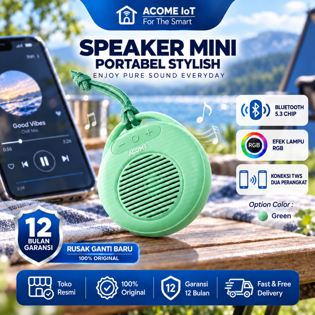 ACOME A15 SPEAKER MINI TWS BLUETOOTH 5.3 ULTRA BASS WITH RGB PORTABLE
