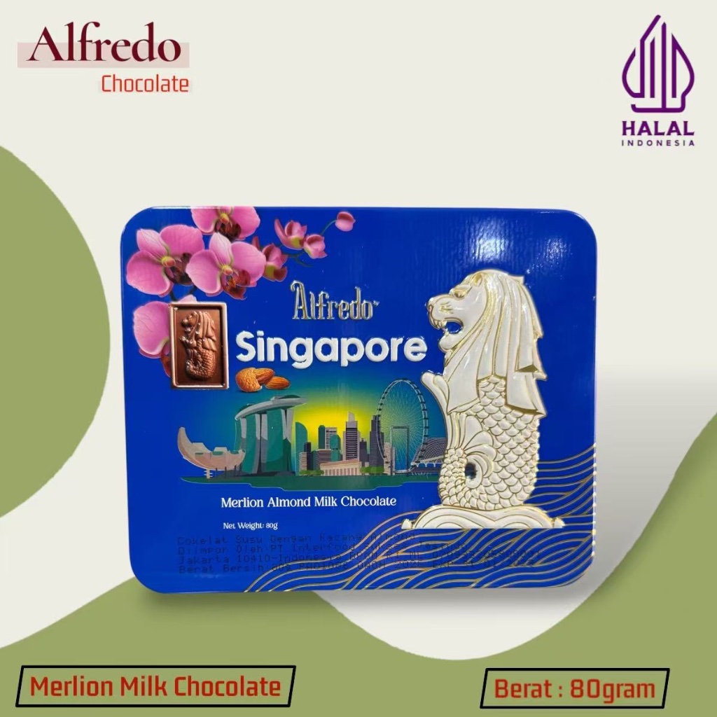 Coklat Alfredo Kaleng Twin Tower 80gram HALAL / Coklat Malaysia Singapore Merlion
