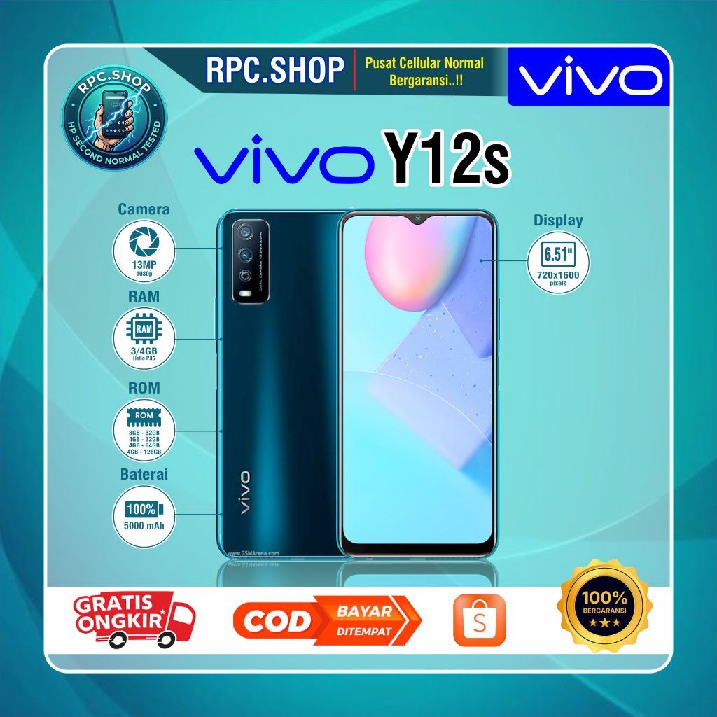 VIVO Y12s HP Second siap pakai RAM 3/32GB RAM 4/64GB