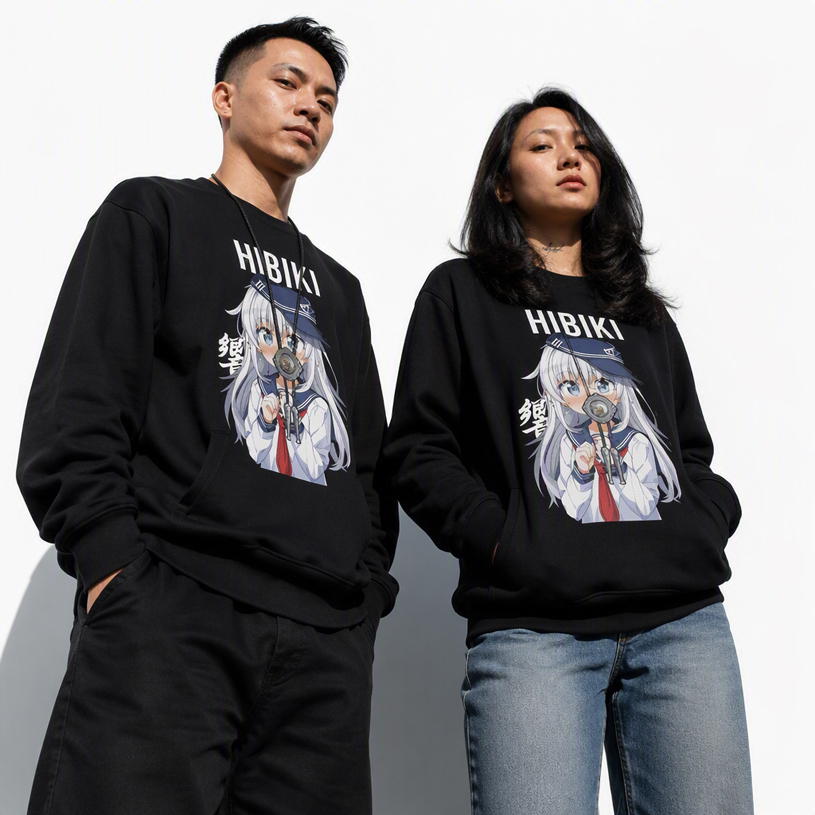 Sweater Hibiki KanColle Crewneck Sweatshirt Bahan Katun Fleece
