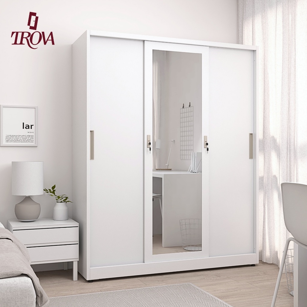Trova Official Lemari Pakaian Besi Sliding 3 Pintu 2 hanger 150cm - Lemari besi Minimalis Modern