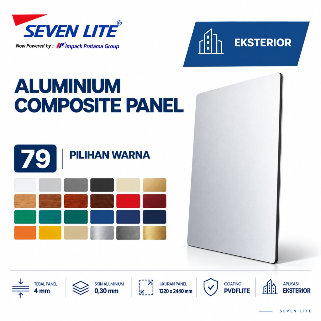 SEVEN LITE ACP Panel Aluminium 4mm PVDFLITE 0.3 Komposit Exterior 1220x2440 Lembaran