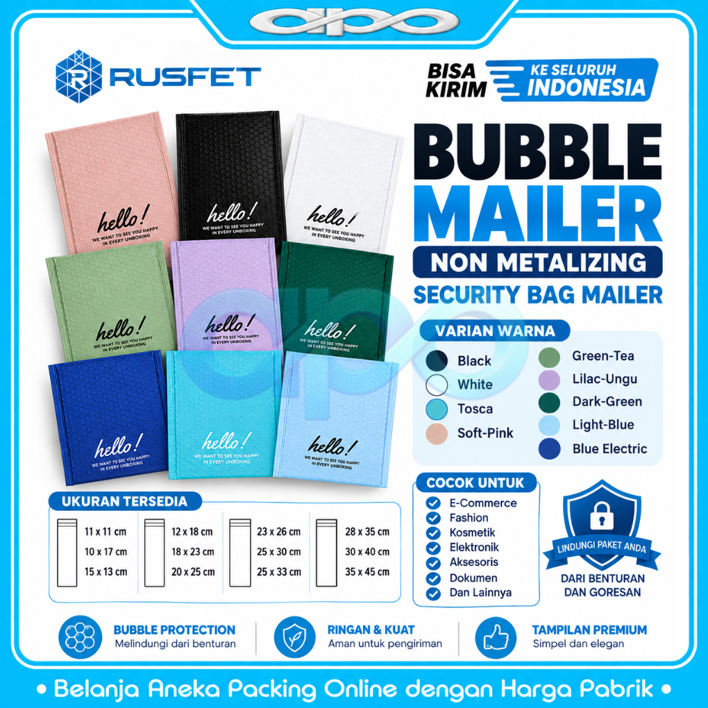 Amplop Envelope Bubble Buble Mailer Rusfet Premium / Security Bag Mailer Solid Color Harga Satuan