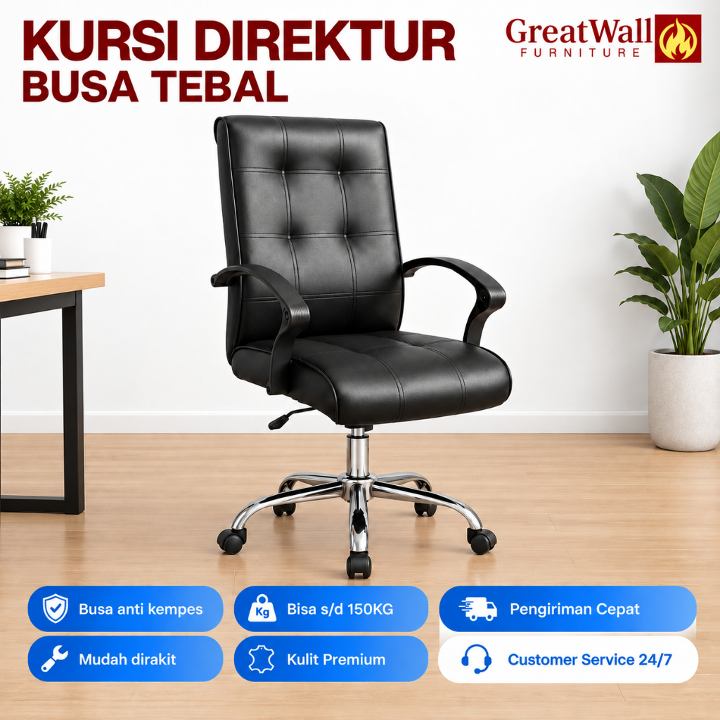 Kursi Kantor Empuk Nyaman Kursi Kantor Office Sandaran Tinggi Busa Tebal Putaran Roda 360°