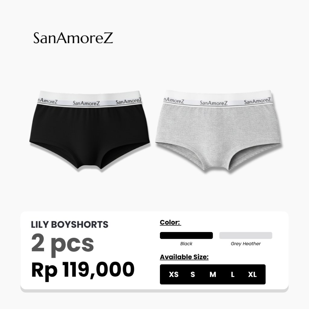 SanAmoreZ | Women Boyshorts Panty / Celana Dalam Wanita - Cotton | Size XS - XL | Mid Waist | Lily B