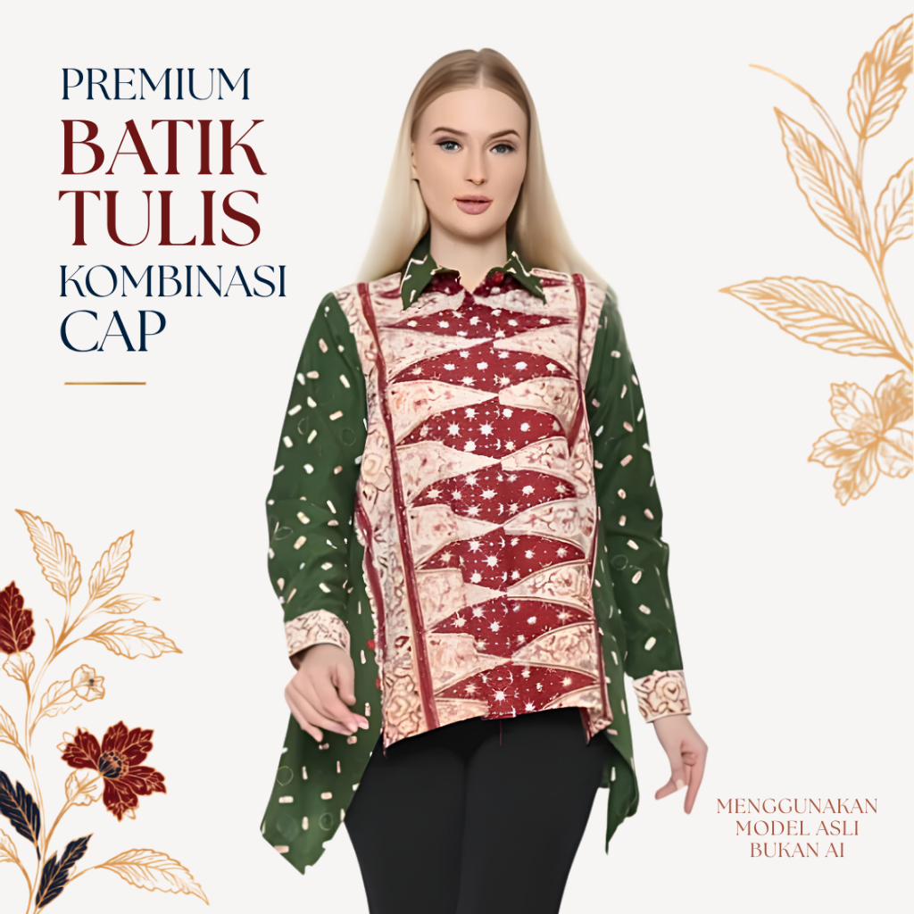 Batik Atasan Wanita Premium |Blouse Betawi Hijau | BATIK TULIS KOMBINASI CAP | ALMAJIWA Indriya Tump