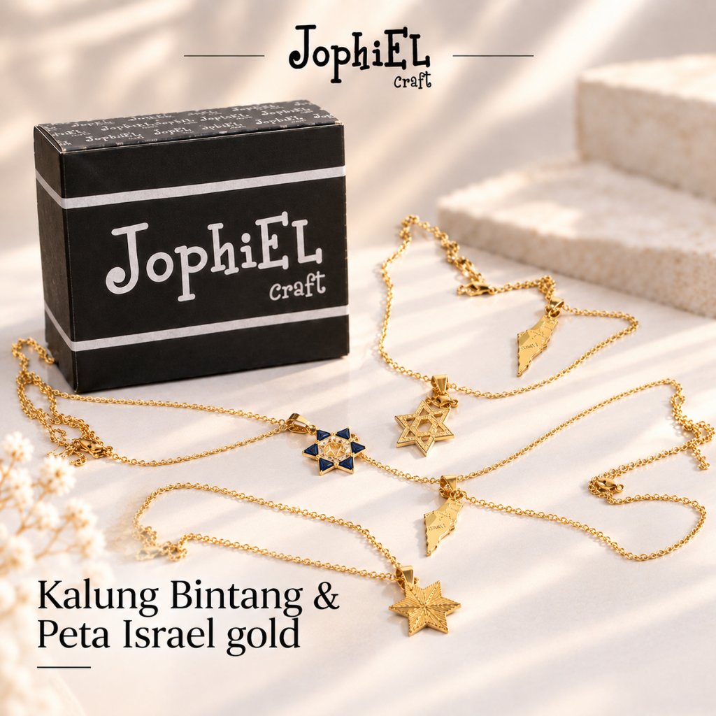 JOPHIEL CRAFT KALUNG LIONTIN BINTANG DAUD START OF DAVID PETA ISRAEL WARNA GOLD