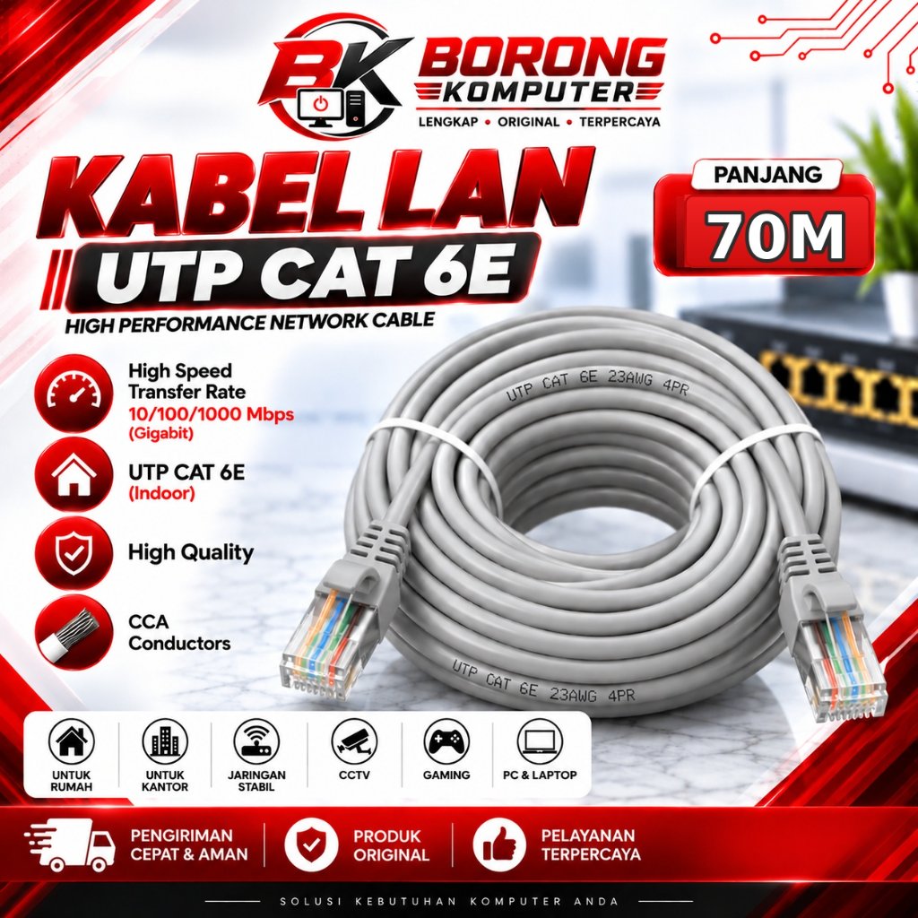 Kabel LAN 70m CAT 6 Internet Jaringan Cat6 UTP 70 Meter