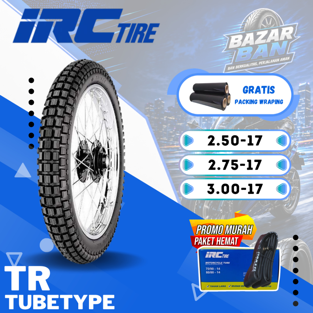 (PRODUKSI TERBARU) BAN IRC NON TUBLES TR RING 17 / BAN IRC TUBETYPE TRAIL SEMI CROSS ( 250-17 / 275-