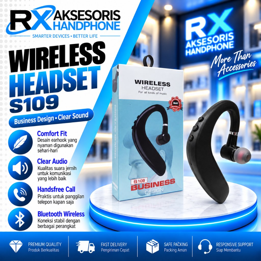 RX S109 Handsfree Headset Bluetooth S109 Wireless Handsfree S109 Earphone Bluetooth S109