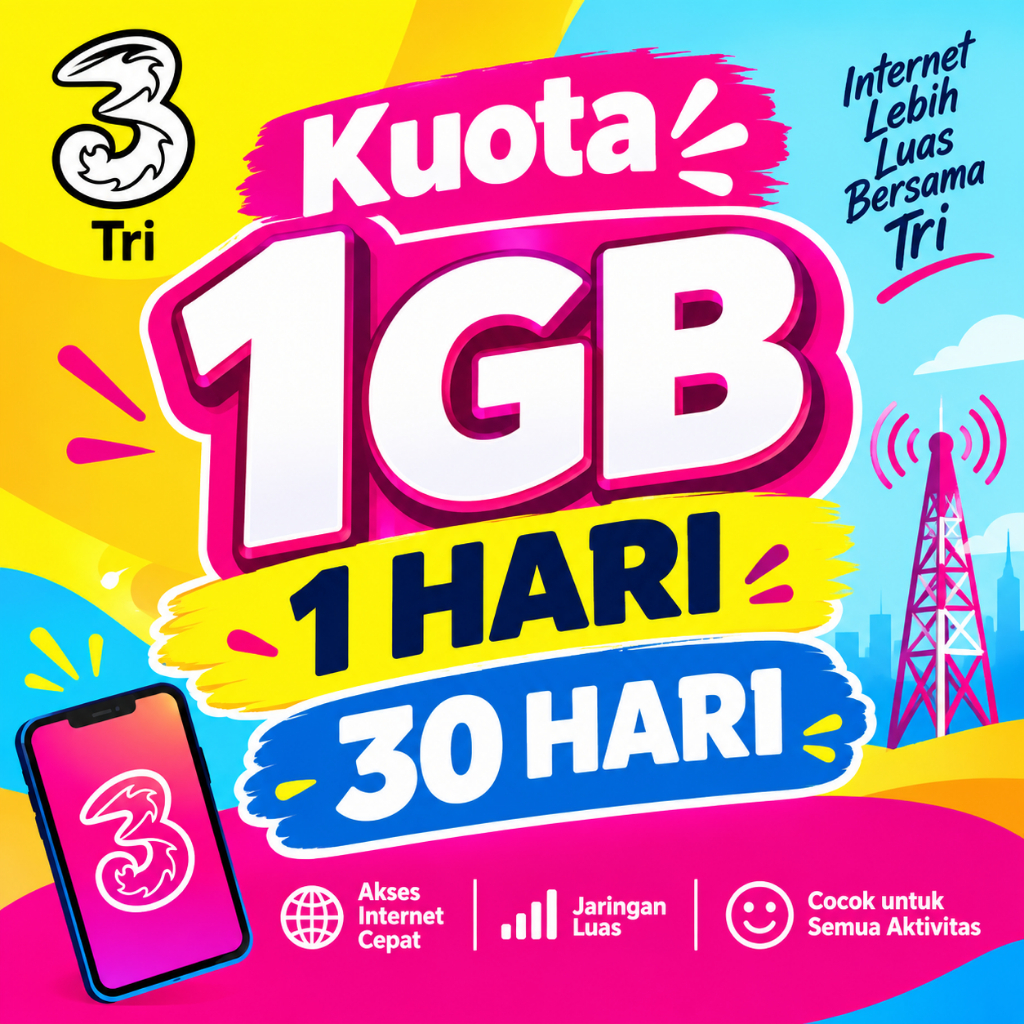 Paket Data Tri 1GB 1 Hari 30 Hari | Kuota Internet Harian Tri