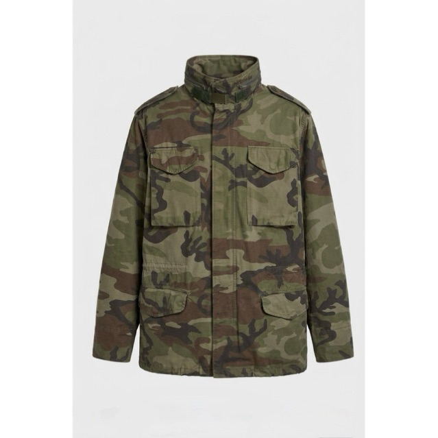 Brand New - Zara Man - Sateen Woodland Camo M-65 Field Jacket - Olive Green - Size M fit L