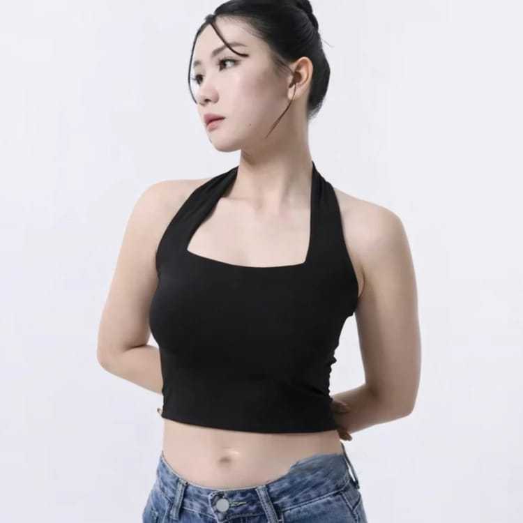 Tanktop Halter Korea Crop Top Korean Halter Tank Top Necklace String / Tanktop tali leher