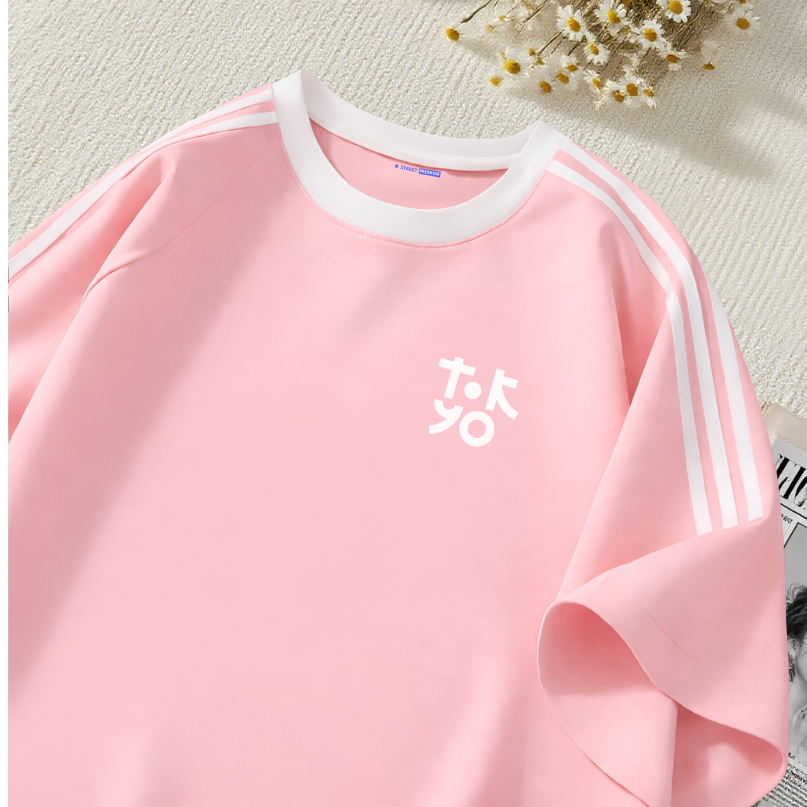STREET PREMIUM T-shirt Lengan Pendek Kaos Oversize Tiga Garis Korea Premium 100% Katun | Tokyo  Styl