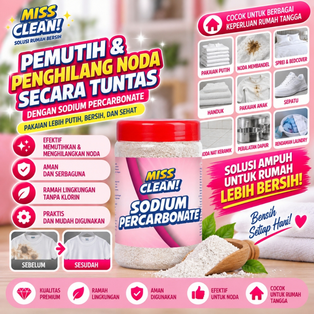 Sodium Percarbonate Pemutih Pakaian Oksigen Aktif Penghilang Noda Kuning Aman Baju Putih