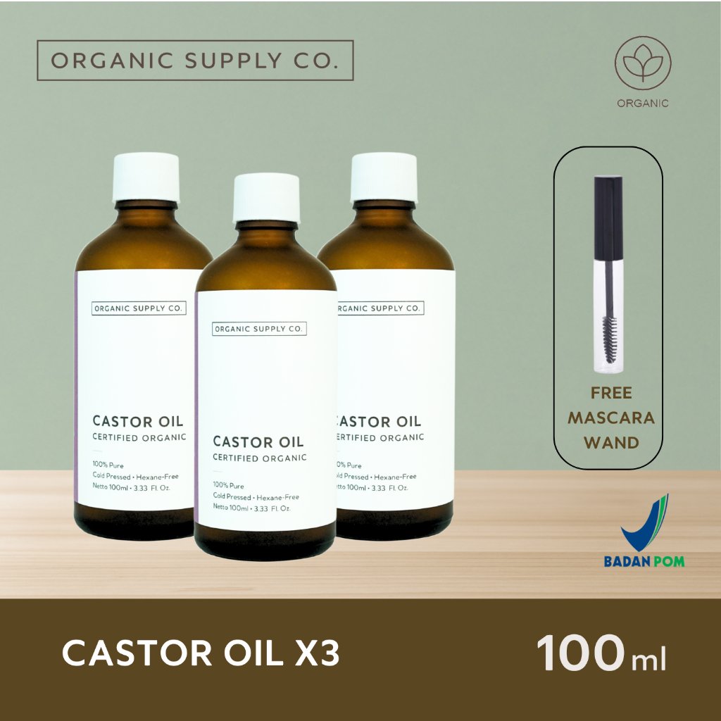 Castor Oil USDA Organic Cold-Pressed | Minyak Jarak Murni untuk Rambut, Alis, Bulu Mata & Kulit | Or