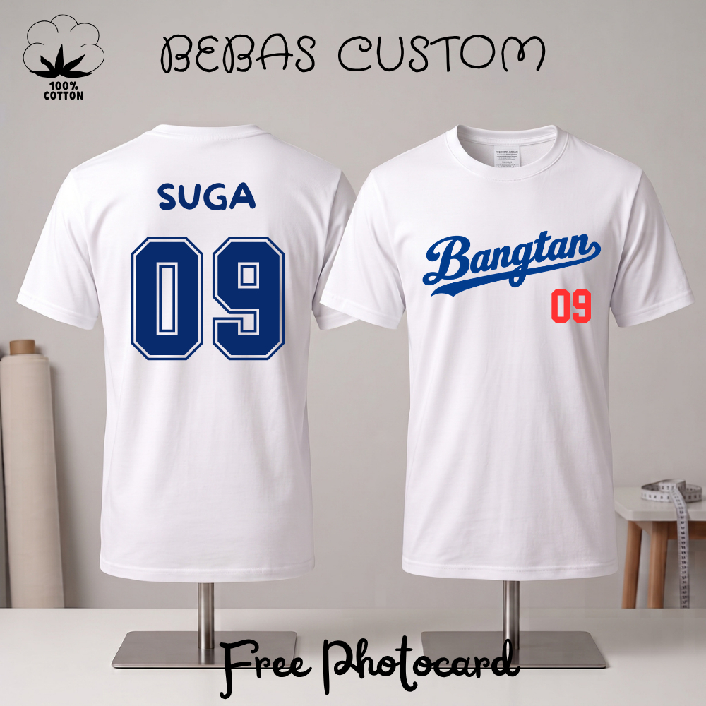 Kaos katun kpop korea tshirt atasan oblong tee putih bts baseball softball cotton bangtan