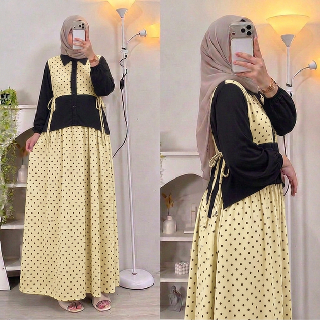 FAHIRA one set setelan mix polos polkadot kulot lebar jumbo semi rok model rompi terbaru by FFA