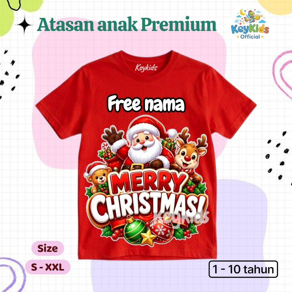 KAOS NATAL ANAK-ANAK / BAJU KAOS NATAL ANAK-ANAK UNISEX / ATASAN KAOS NATAL ANAK-ANAK TERBARU