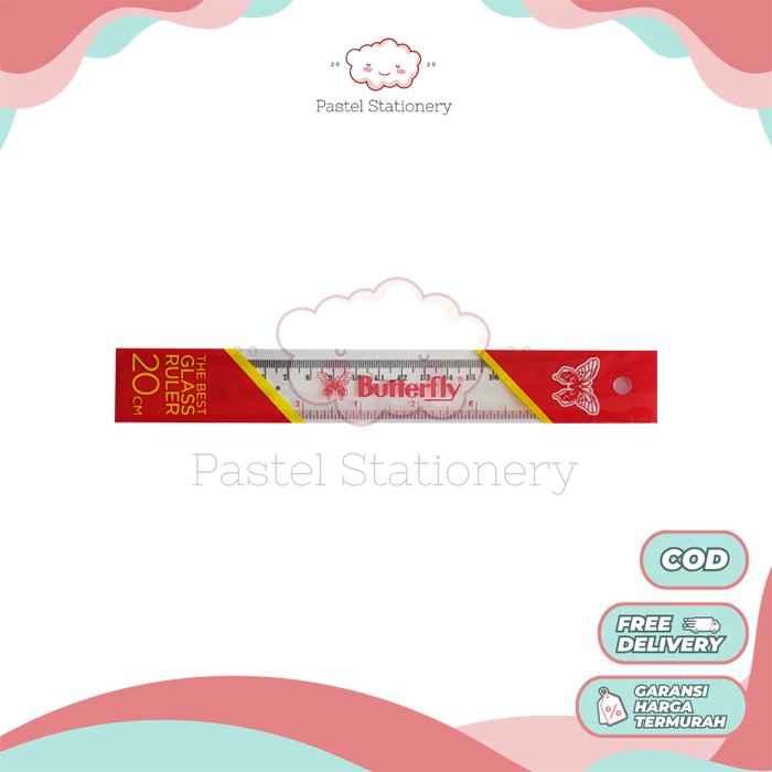 Penggaris Plastik 20cm Butterfly - Transparant Plastic Ruler Butterfly 20 cm