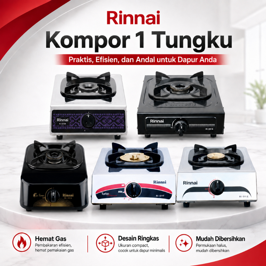 KOMPOR RINNAI 1 TUNGKU Api Besar Hemat Gas Burner Kuningan Titanium Ceramic -BKS
