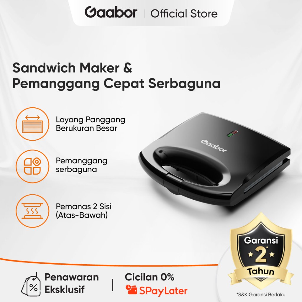 Gaabor Sandwich Maker 3in1 Pemanggang Roti 700W Anti Lengket Teflon 2 Sisi Cepat 5 Menit / EH-M03A