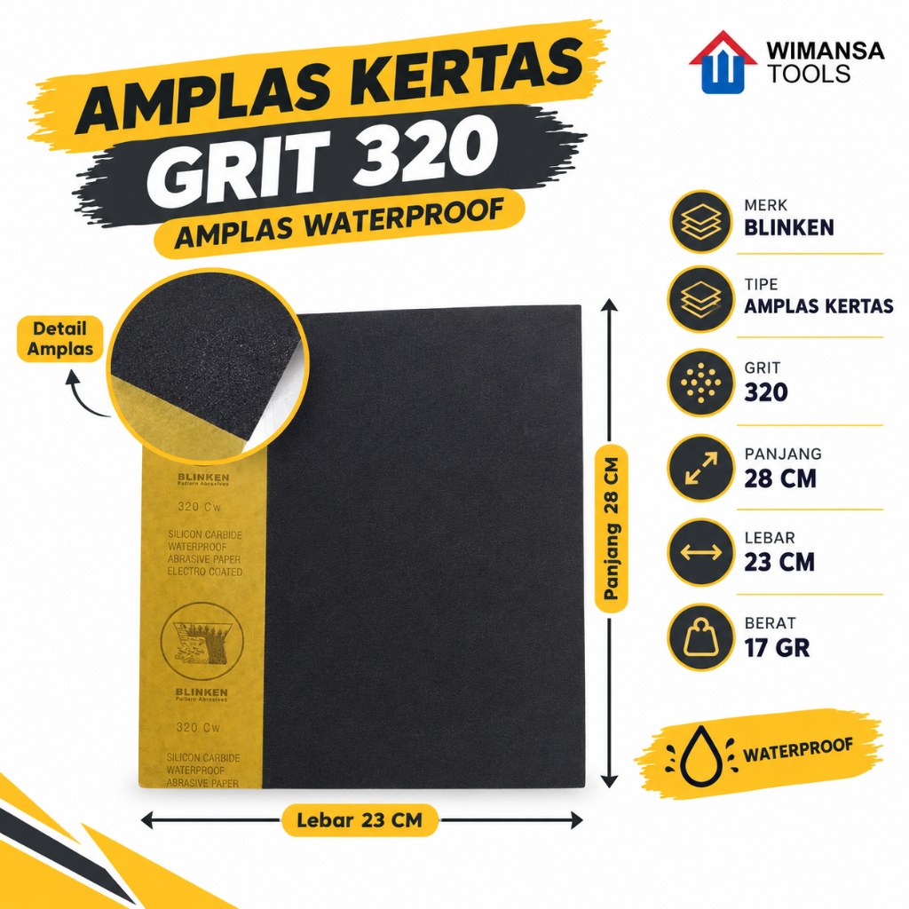AMPLAS KERTAS GRIT 320 - AMPLAS WATERPROOF - Kertas Pasir - Abrasive Paper / Silicon Carbide Paper -