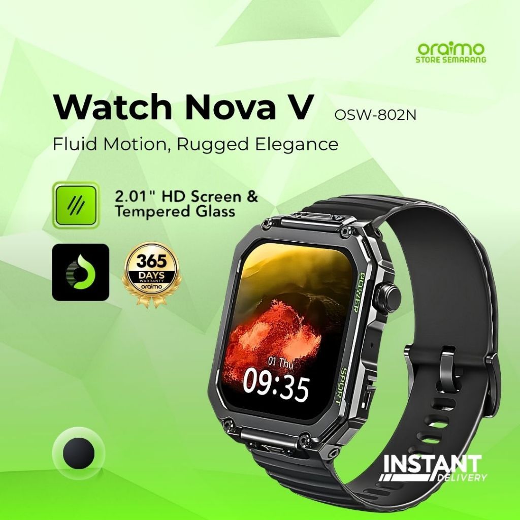 ORAIMO Smartwatch OSW-802N Bluetooth Waterproof 2.01 Inch HD TFT 100+ Sports Mode Hitam