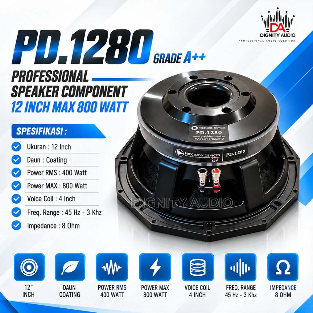 Komponen Speaker 12 Inch PD.1280 | PD1280 Coil 4 Inch Max 800 Watt Grade A