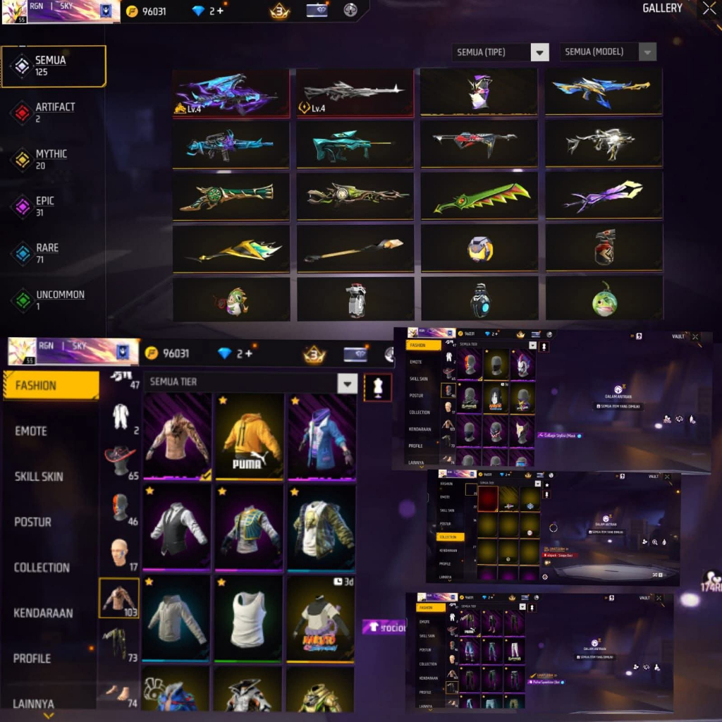 Akun Free Fire Sultan - SG Rapper - Evo Max - Murah