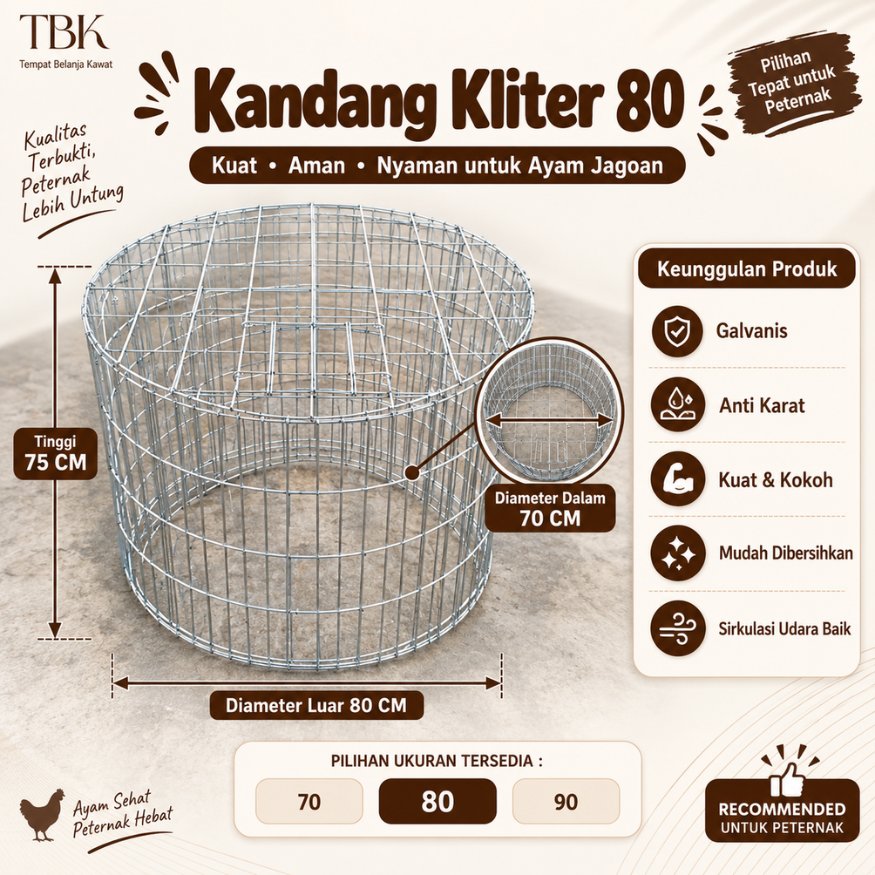 Kandang Kliter 80cm Galvanis | Kandang Ayam Jago & Peliharaan | Tahan Karat | Praktis & Mudah
