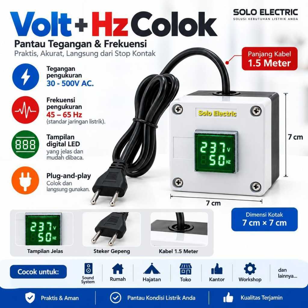 Voltmeter Digital + Hz meter Digital / Volt Hz digital Colok Langsung Pakai
