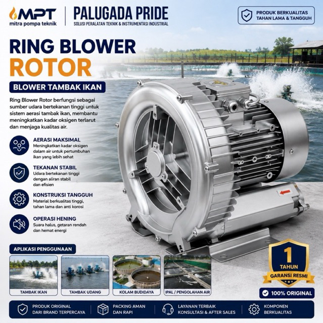Ring Blower 1Hp Blower tambak Blower ipal Rotor HB 750 1Hp 220V