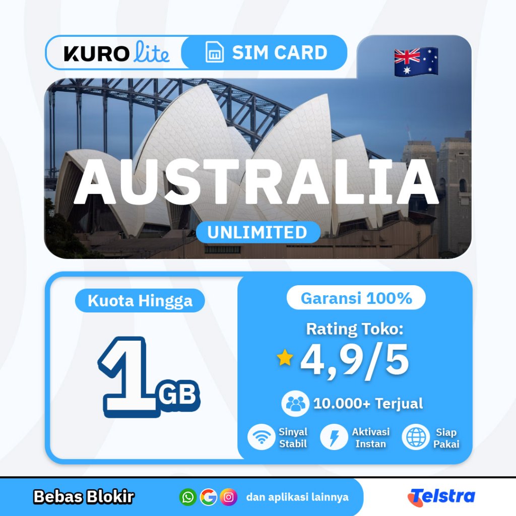 PROMO SIM Card Australia Unlimited 0.5-1GB 1-15hr Kurolite | Data Roaming Unlimited Australia Sydney