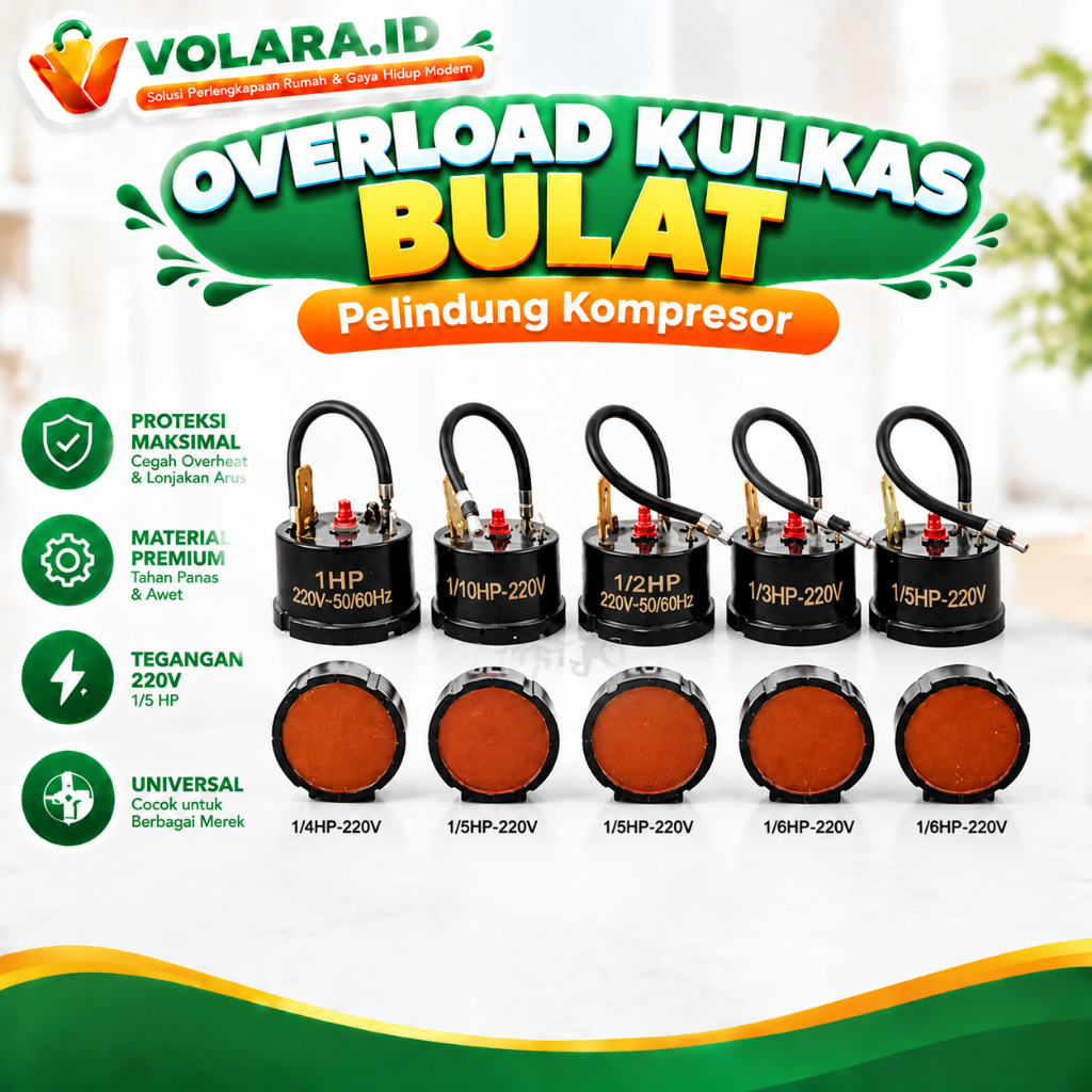 Overload Kulkas Bulat Pelindung Kompresor Freezer Showcase 1/5 HP 220V Universal untuk Sharp LG Poly