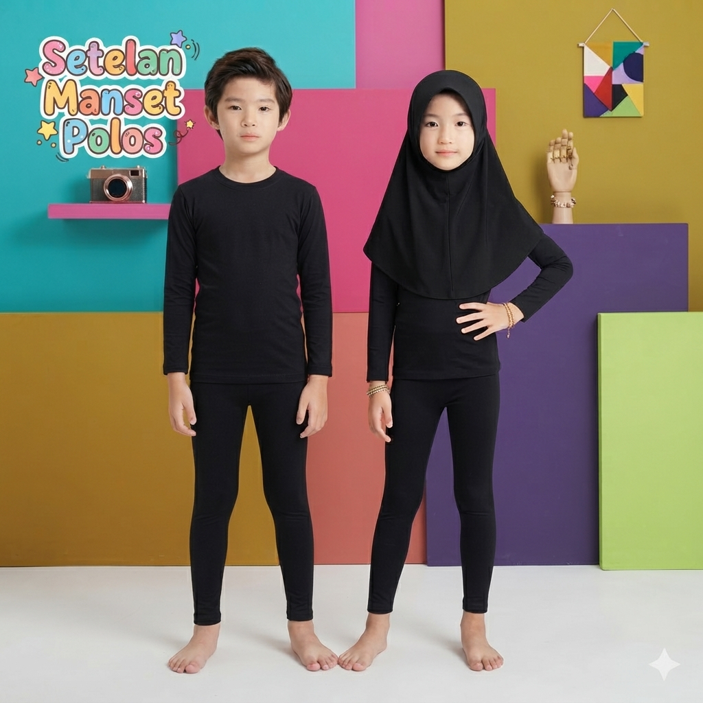 Setelan Manset Anak Polos - Setelan Manset & Legging Super Elastis dari Spandeks Jersey Premium usia