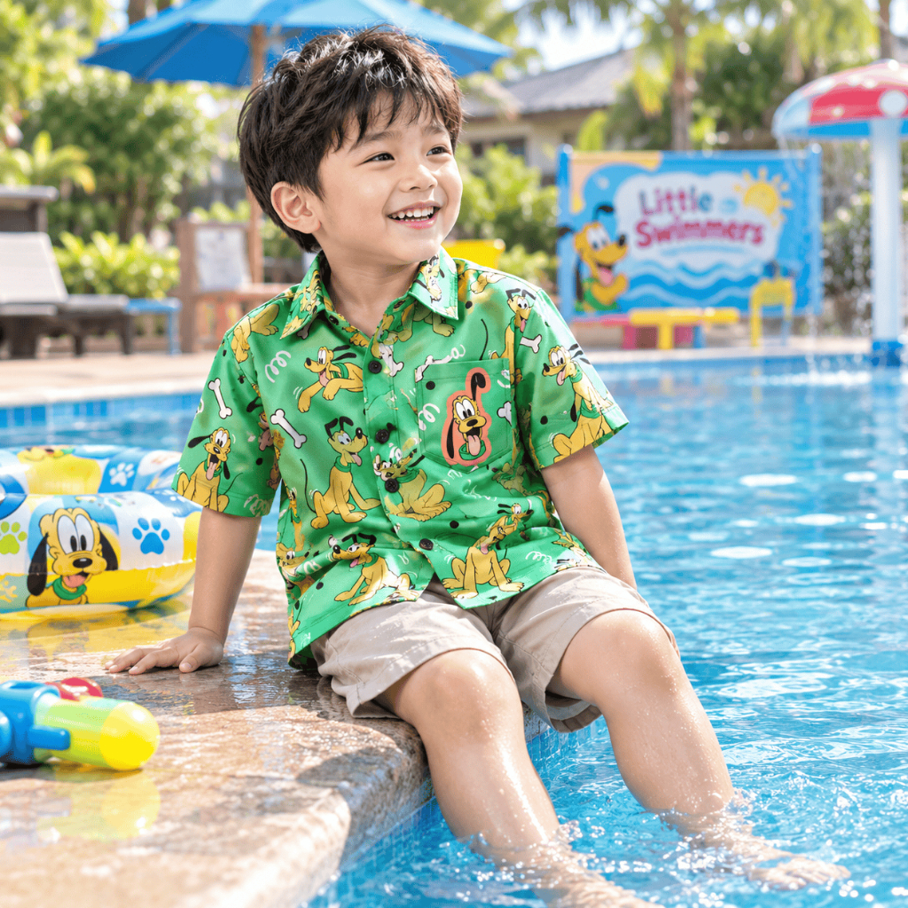 WOLFINC_KIDS XS-XL Baju Kemeja Anak Motif Pantai Cowok Cewek Goofy