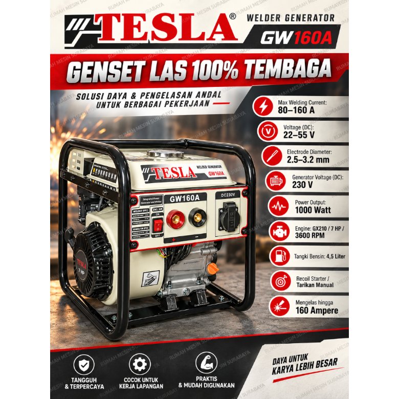 Genset Las Tesla  GW 160A/ GW 180A/ GW 300 DA/ GW 350 DA Genset Las Bensin Genset Las Solar Welding 