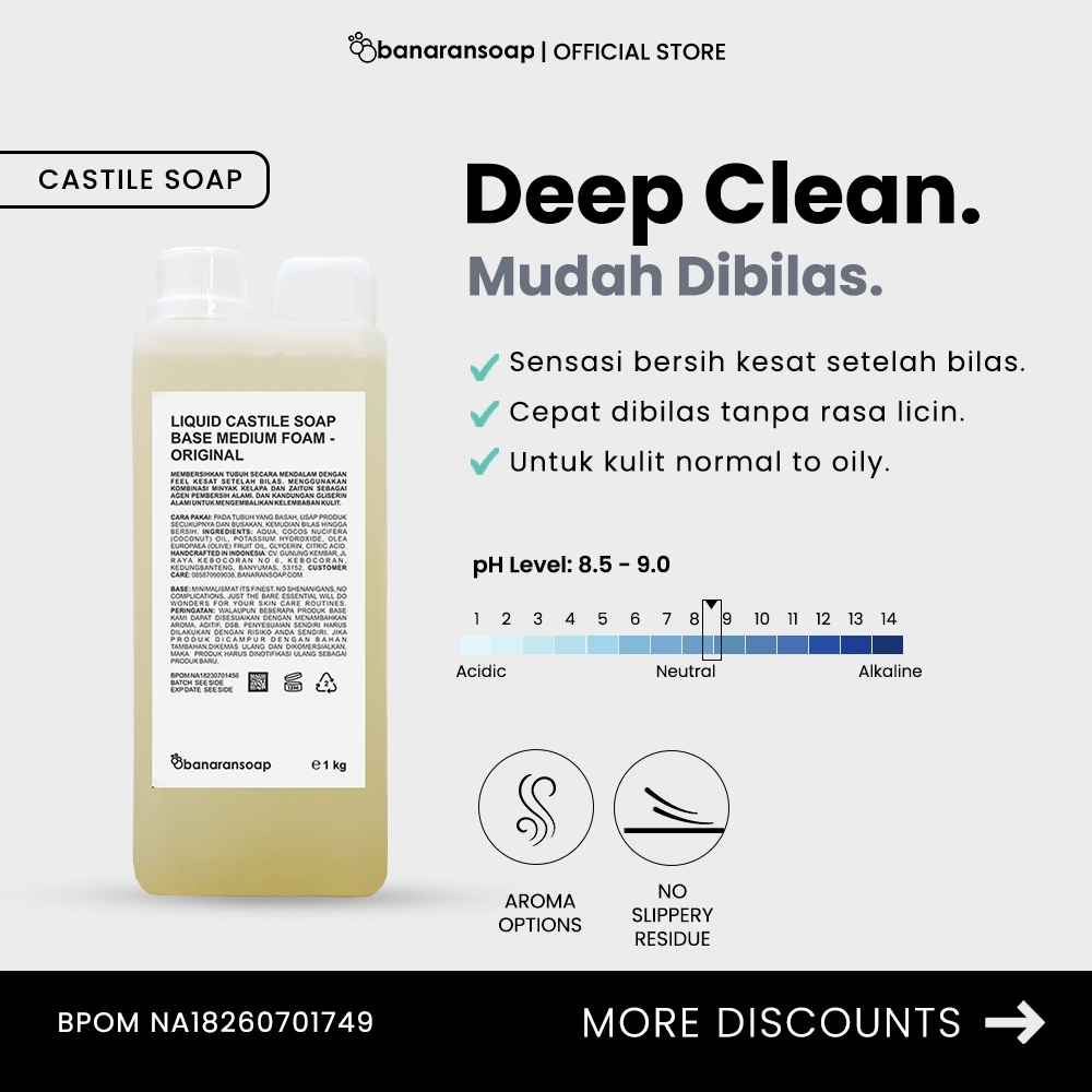 Liquid Castile Soap Base Medium Foam Unscented 100% Natural