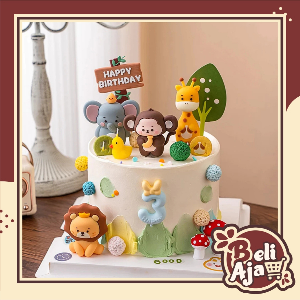 BJ - Topper Kue Hewan Kartun Lucu Harimau Singa Forest Jungle Cupcake untuk Dekorasi Pesta Ulang Tah
