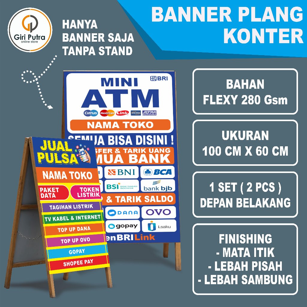 BANNER PLANG KONTER / BANNER UNTUK STAND / CUSTOM NAMA TOKO