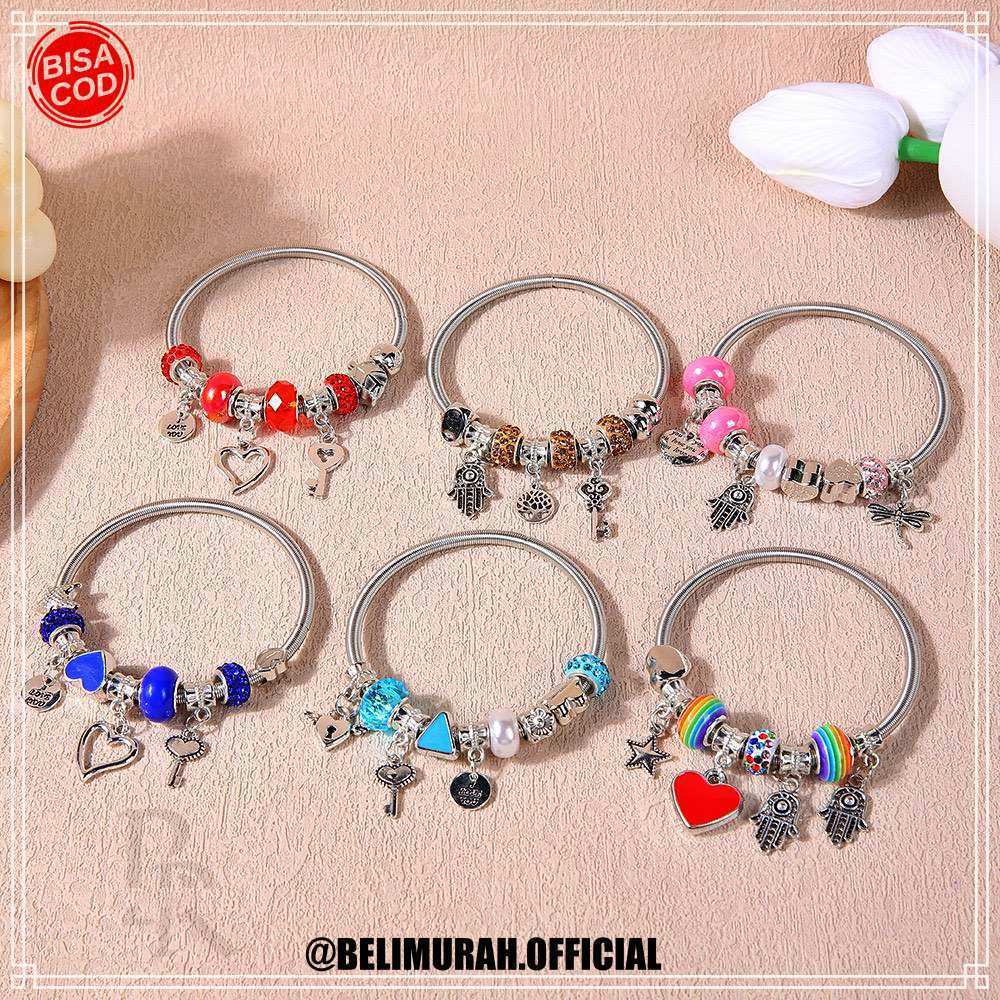 GELANG PANDORA RANDOM CHARM/TITANIUM DAN TEMBAGA/GELANG MURAH
