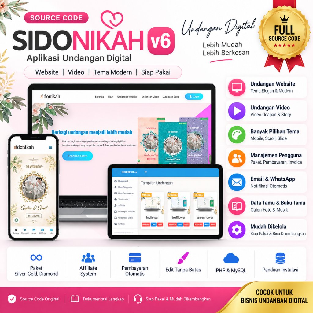 Source Code Aplikasi undangan digital SIDONIKAH v6 Terbaru berbasis web
